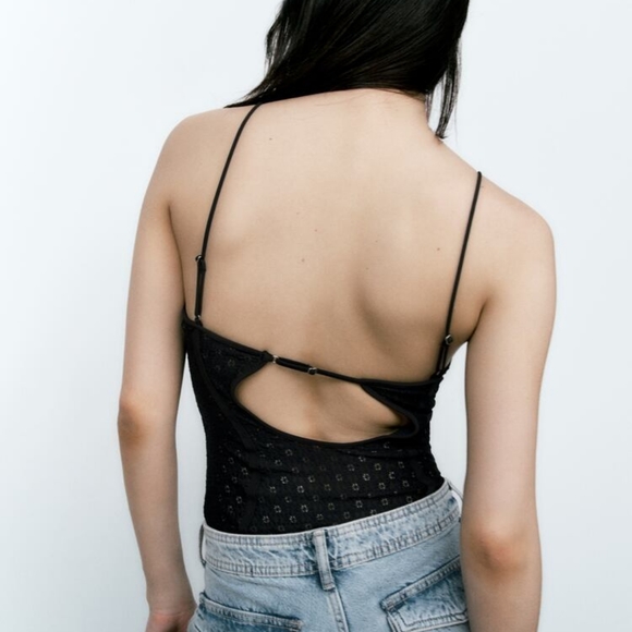 🌞Zara Lace Bodysuit Corset Cut Out Openwork Embroidery NWOT M - Picture 9 of 16